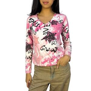 Miss Sixty Fails Go Great Pink Abstract Top